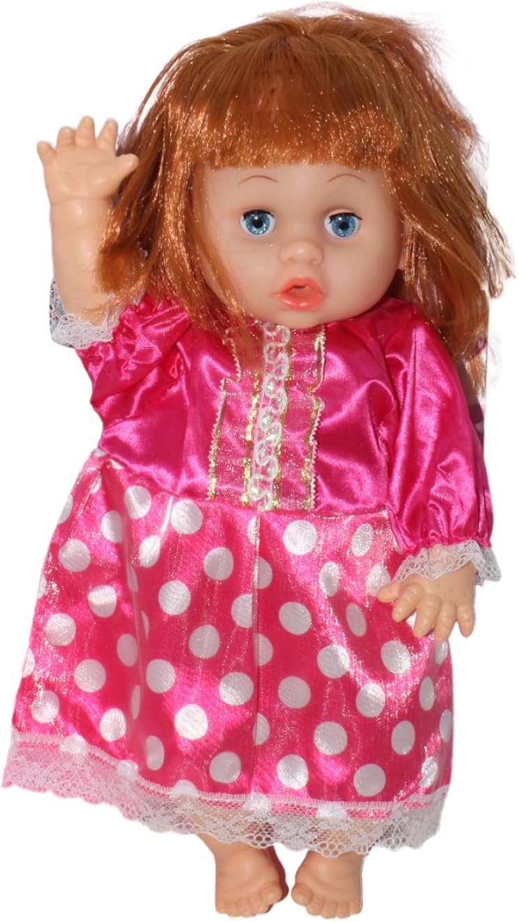 Interactive Baby Doll Playset – Talking Sound Doll with Bottle, Potty & Tissue Box – Red Hair Doll in Shiny Pink Polka Dot Dress (Ages 3+)